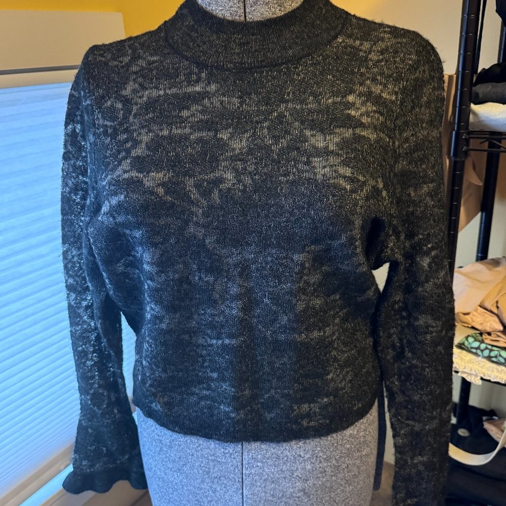 Anthropologie Lightweight Wool Blend Mock Sweater with Fluted Sleeves NWOT L/ M